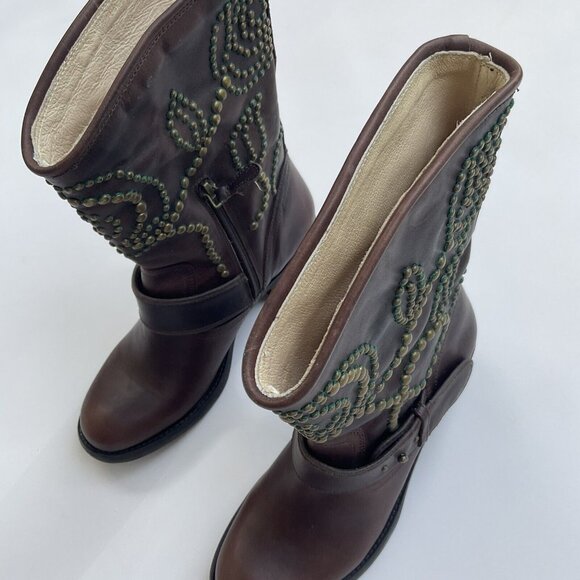 Guess Women’s Esperanza Western Studded Leather Boots In Brown Size 5.5 - Picture 10 of 16